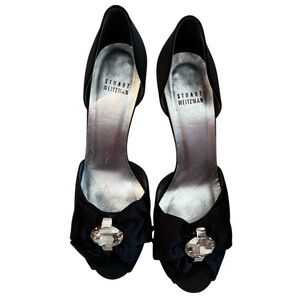 STUART WEITZMAN Swarovski Crystal Black Satin Stilettos